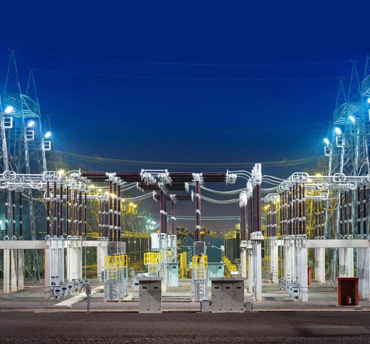 Electrical substation at dusk