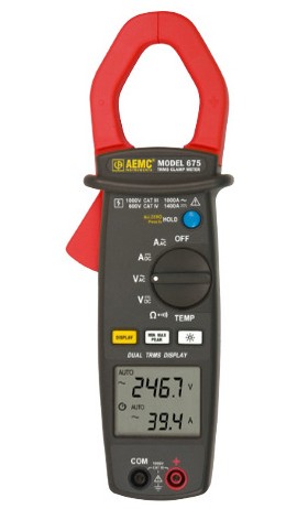 AEMC 675 Dual Display True RMS Clamp Meter, AC/DC Amps &amp; Volts-