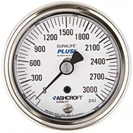Ashcroft 1009 Pressure Gauge, 0 to 30 psi, 2.5&amp;quot; dial, &amp;frac14;&amp;quot; NPT male lower back, SS housing-