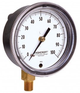 Ashcroft 1490 Pressure Gauge, 0 to 15 psi, 2.5&amp;quot; dial, &amp;frac14;&amp;quot; NPT male center back, black, glass filled polysulfone-