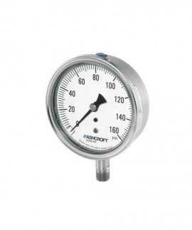 Ashcroft 1009 Pressure Gauge, 0 to 100 psi, 3.5" dial, ¼" NPT male lower, SS housing-