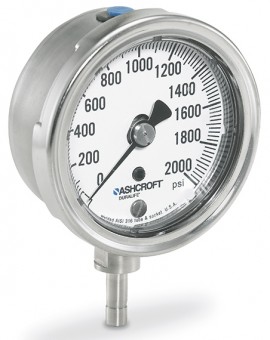 Ashcroft 1009 Pressure Gauge, 0 to 400 psi, 3.5" dial, ¼" NPT male lower, SS housing-