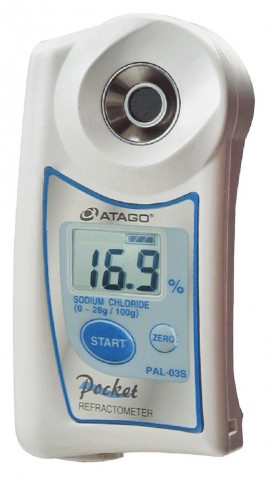 Atago PAL-03S (4403) Digital Hand-Held Pocket Salinity Refractometer, 0.0 - 28.0% NaCl-