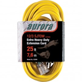 Aurora Tools XC494 Extension Cord with light indicator for outdoor, SJTOW, 12/3 AWG, 15 A, 25'-