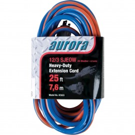 Aurora Tools XC503 TPE-Rubber Extension Cord with light indicator, 12/3 AWG, 15 A, 25'-