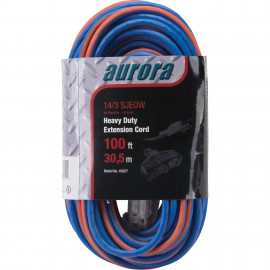 Aurora Tools XH237 TPE-Rubber Extension Cord with light indicator, SJEOW, 14/3 AWG, 13 A, 3 outlet, 100'-