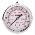 Baker AHNC Series Liquid Filled Pressure Gauge, 0 to 200 psi/0 to 1400 kPa, 2.5&amp;quot; dial, &amp;frac14;&amp;quot; NPT back, SS housing-