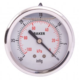 Baker AHNC Series Liquid Filled Pressure Gauge, 30&amp;quot;Hg-0&amp;quot; V AC, 2.5&amp;quot; dial, &amp;frac14;&amp;quot; NPT back, SS housing-