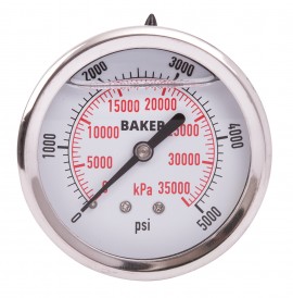 Baker AHNC Series Liquid Filled Pressure Gauge, 0 to 5000 psi/0 to 35,000 kPa, 2.5&amp;quot; dial, &amp;frac14;&amp;quot; NPT back, SS housing-