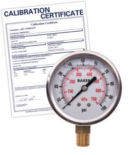 Baker AVNC Series Liquid Filled Pressure Gauge, 0 to 100 psi/0 to 700 kPa, 2.5&amp;quot; dial, &amp;frac14;&amp;quot; NPT bottom, SS housing,-
