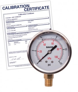 Baker AVNC Series Liquid Filled Pressure Gauge, 0 to 15 psi/0 to 100 kPa, 2.5&amp;quot; dial, &amp;frac14;&amp;quot; NPT bottom, SS housing,-