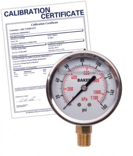 Baker AVNC Series Liquid Filled Pressure Gauge, 0 to 160 psi/0 to 1100 kPa, 2.5&amp;quot; dial, &amp;frac14;&amp;quot; NPT bottom, SS housing,-