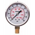 Baker AVNC Series Liquid Filled Pressure Gauge, 0 to 200 psi/0 to 1400 kPa, 2.5&amp;quot; dial, &amp;frac14;&amp;quot; NPT bottom, SS housing-
