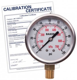 Baker AVNC Series Liquid Filled Pressure Gauge, 0 to 3000 psi/0 to 21,000 kPa, 2.5&amp;quot; dial, &amp;frac14;&amp;quot; NPT bottom, SS housing,-