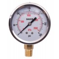Baker AVNC Series Liquid Filled Pressure Gauge, 0 to 300 psi/0 to 2100 kPa, 2.5&amp;quot; dial, &amp;frac14;&amp;quot; NPT bottom, SS housing-