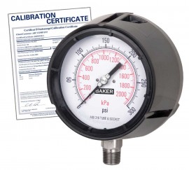 Baker LF45 Series Liquid Filled Pressure Gauge, 0 to 1500 psi/0 to 10,500 kPa, 4.5&amp;quot; dial, &amp;frac14;&amp;quot; NPT bottom, impact resistant phenolic case,-