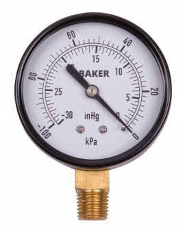 Baker LVBNA Series Pressure Gauge,30"Hg-0" V AC, 2.5&amp;quot; dial, &amp;frac14;&amp;quot; NPT bottom, SS housing-