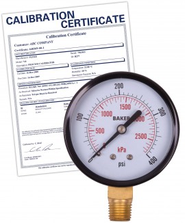 Baker LVBNA Series Pressure Gauge, 0 to 400 psi/0 to 2800 kPa, 2.5&amp;quot; dial, &amp;frac14;&amp;quot; NPT bottom, SS housing,-