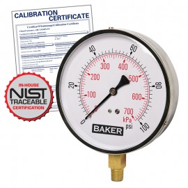 Baker 421AVND Series Pressure Gauge, 0 to 200 psi/0 to 1400 kPa, 4.5&amp;quot; dial, &amp;frac14;&amp;quot; NPT bottom, SS housing,-