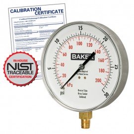 Baker 421AVND Series Pressure Gauge, 30&amp;quot;Hg-0&amp;quot; V AC, 4.5&amp;quot; dial, &amp;frac14;&amp;quot; NPT bottom, SS housing,-