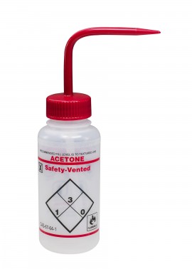 Bel-Art 11643-0222 Safety-Vented and Labeled Wide-Mouth Wash Bottles, 8 oz, acetone labels-
