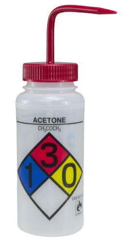 Bel-Art 11716-0001 Acetone Safety-Labeled Wide-Mouth Wash Bottle, 16 oz, 4-pack-