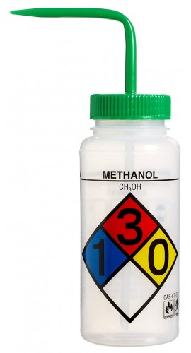 Bel-Art 11716-0011 Methanol Safety-Labeled Wide-Mouth Wash Bottle, 16 oz, 4-pack-