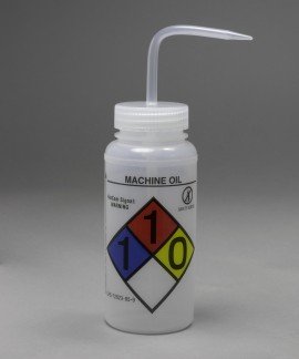 Bel-Art 12416-0010 GHS-Labeled and Safety-Vented Wide Mouth Wash Bottles, 16 oz, machine oil-