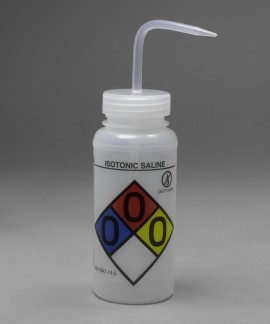 Bel-Art 12416-0013 Safety-Labeled and Vented Wide-Mouth Wash Bottles, 16 oz, isotonic saline-