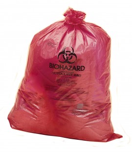 Bel-Art 13164-2535 Red Biohazard Disposal Bags with warning label and sterilization indicator, 200-pack, 25 x 35&amp;quot;-