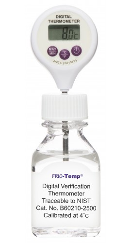 Bel-Art 60210-2500 FRIO Calibrated Electronic Verification Thermometer with Lollipop Stem, 4&amp;deg;C Refrigerator-