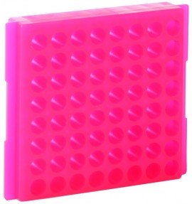 Bio Plas 0085F Microcentrifuge Tube Rack, 64 Wells, Fluorescent Pink, (Pack of 5)-
