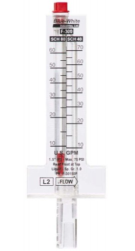 Blue-White F-30150 Flowmeter for 1-1/2in PVC Pipes, 10 to 70GPM (SCH 40), 10 to 60GPM (SCH 80)-
