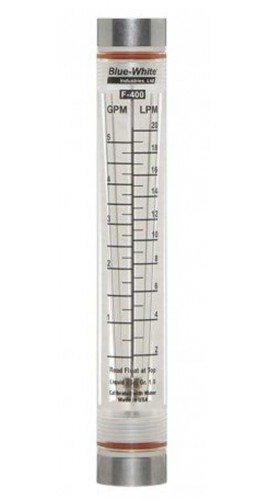 Blue-White F-40377LK-8 Acrylic Flowmeter with Hastelloy Guide Rod, 0.3 to 3GPM, 1/2in Female NPT-
