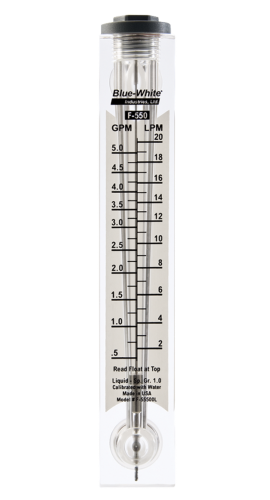 Blue-White F-55250L Standard Series Non-Adjustable Flowmeter with 316 SS Guide Rod, 0.025 to 0.25GPM, 1/4in Male NPT-
