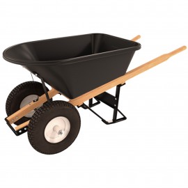 Bon 11-661-B5 Wheelbarrow with two knobby tires and wood handle, poly tray, 5.75'<sup>3</sup>-