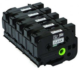 Brother HGE1515PK Black on Clear Tape with standard adhesive, 0.94&amp;quot;, 5-pack-