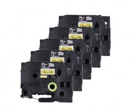 Brother HGE6615PK Black on Yellow Tape with standard adhesive, 1.4&amp;quot;, 5-pack-