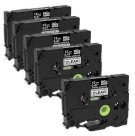 Brother HGES1315PK Black on Clear Tape with extra strength adhesive, 0.47&amp;quot;, 5-pack-