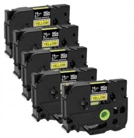 Brother HGES6415PK Black on Yellow Tape with extra strength adhesive, 0.7&amp;quot;, 5-pack-