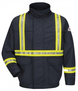 Bulwark JLJC Bomber Jacket with reflective trim, navy, medium-