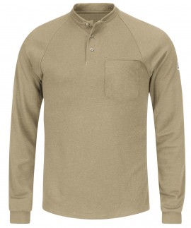 Bulwark SEL2KH-L-2XL Men's Lightweight FR Henley Shirt with long length, 2xl, khaki-
