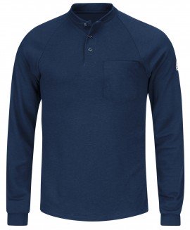Bulwark SEL2NV-L-L Men's Lightweight FR Henley Shirt with long length, large, navy-