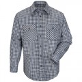 Bulwark SLD6 Men's Lightweight FR Plaid Uniform Shirt, navy/khaki plaid, small-
