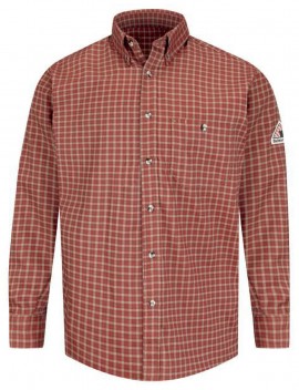 Bulwark SLG8 6.5 oz Plaid Dress Shirt, red/khaki, small-