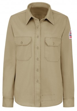 Bulwark SLU3 Women's Midweight FR Dress Uniform Shirt, khaki, medium-