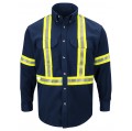 Bulwark SLUC Men's Midweight FR Enhanced Visibility Uniform Shirt with reflective trim, navy, 2xl-