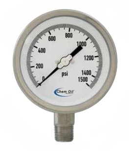 Chem Oil 210L-402K Liquid Fillable Gauge, 0 to 600 psi, 4&amp;quot; dial-