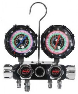 CPS MV4H4Z 4-Valve Manifold, 3.125in 1% R134a/R22/R404a/R410a Gauges-