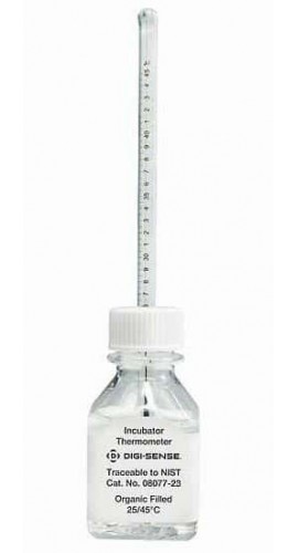 Digi-Sense 08077-23 Certified Incubator Bottle Thermometer, 25 to 45&amp;deg;C, Total Immersion-